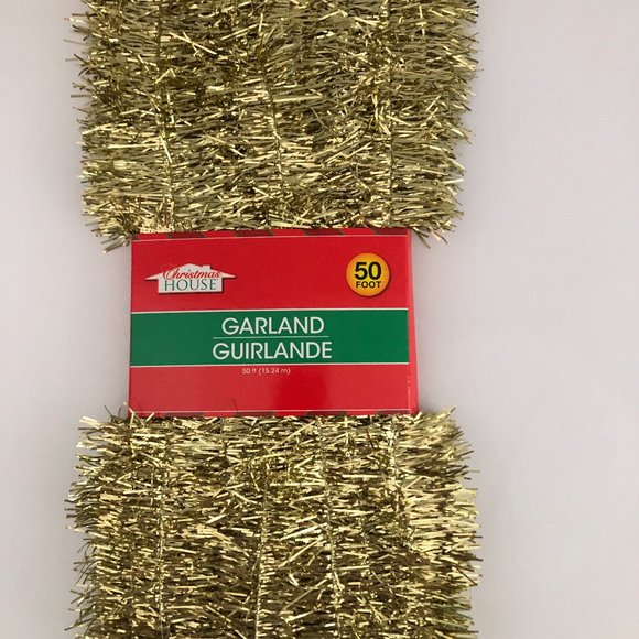 Christmas House Lot of 2 gold colored Christmas tinsel garland 50 feet each - Picture 2 of 5